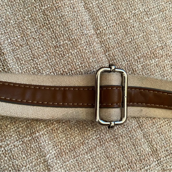 Chaps Brown Leather & Woven Straw Crossbody Shoulder Bag Adjustable StrapVintage - Picture 7 of 9